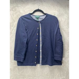 LAUREN RALPH LAUREN | MEDIUM WOMEN'S | METAL BUTTON DOWN VTG CARDIGAN in NAVY